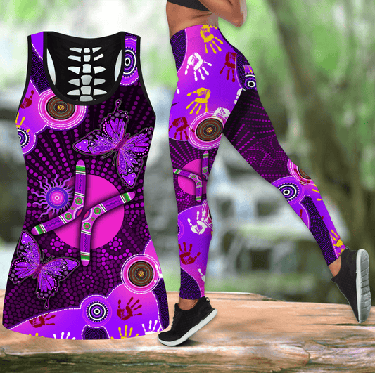 Aboriginal Naidoc Week 2021 Purple Butterflies Combo Legging Tank