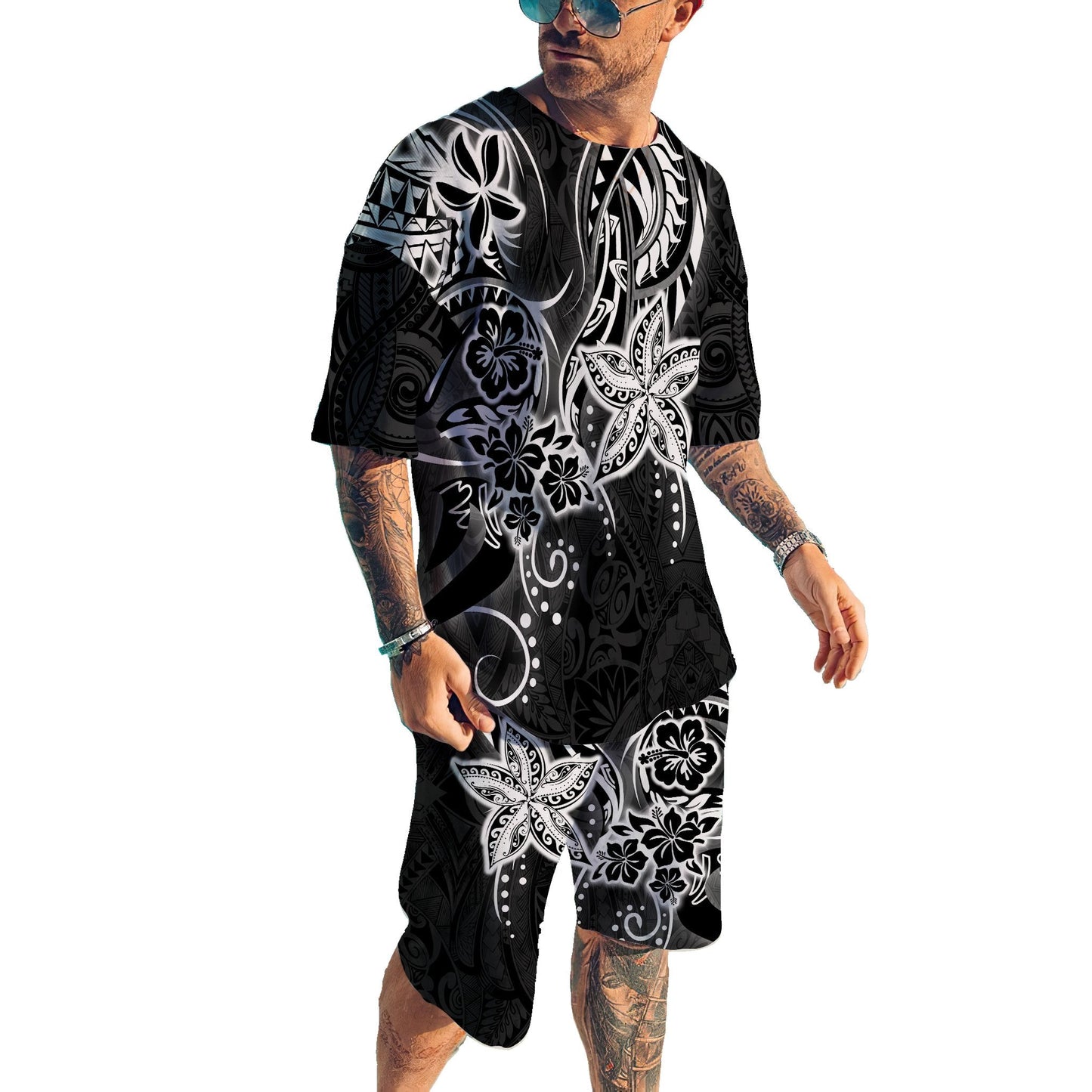 Polynesia No 12 Combo T Shirt Broad Short Tattoo And Frangipani