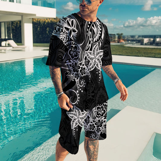 Polynesia No 12 Combo T Shirt Broad Short Tattoo And Frangipani