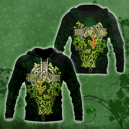 Premium Unisex Hoodie Irish Celtic Cross And Dragon ML
