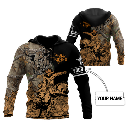 Personalized Name Bull Riding 3D All Over Printed Unisex Shirts Camo