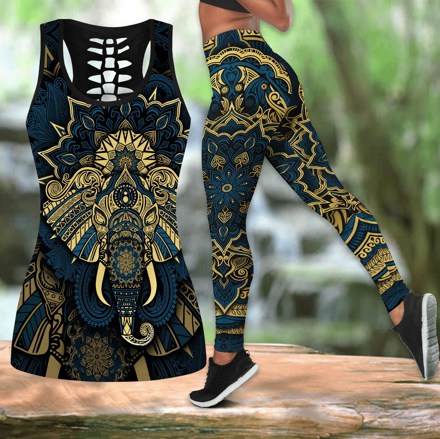 Elephant Royal Mandala Premium 3D All Over Printed Legging Tank Top Combo