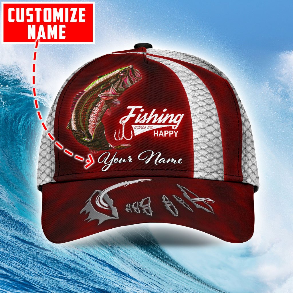 Custom Name Bass Fishing Red hat Hook 3D design print Cap NTN03072102