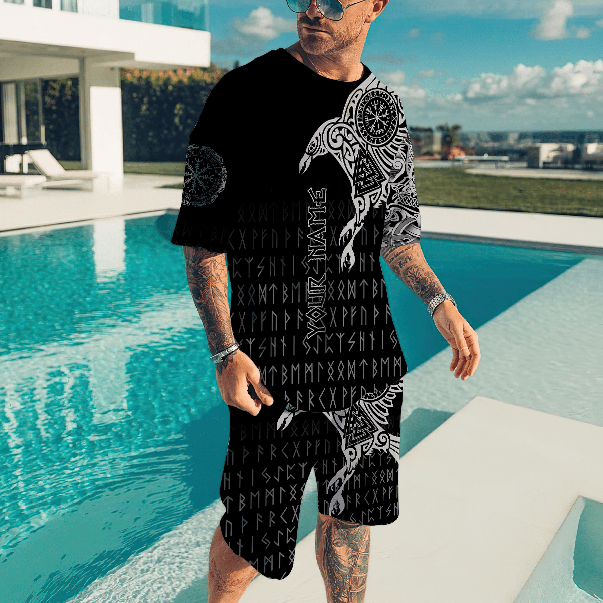 Premium Combo T Shirt Broad Short Raven Of Odin Tattoo 3D All Over Printed
