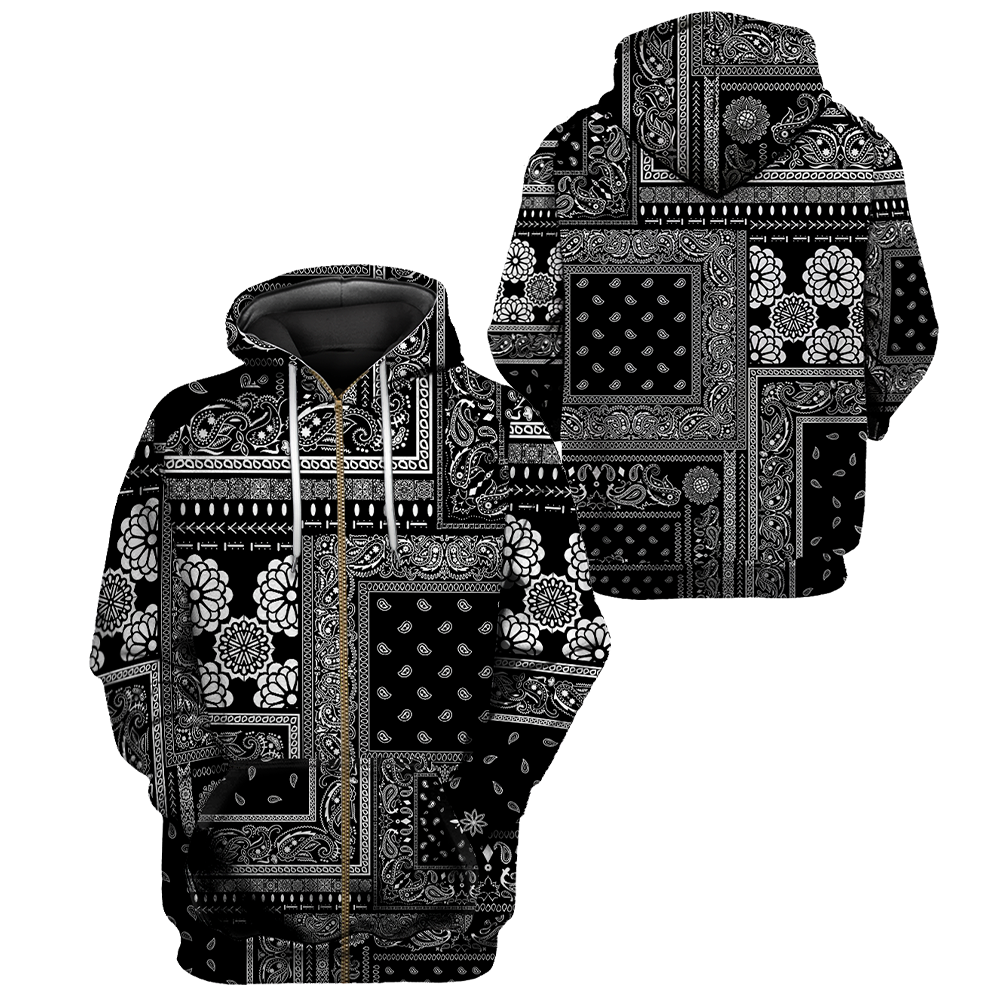 Paisley Bandana Vibe with Black White tone Street Style 3D All Over Printed