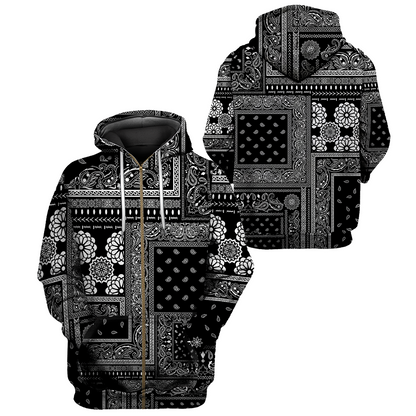 Paisley Bandana Vibe with Black White tone Street Style 3D All Over Printed