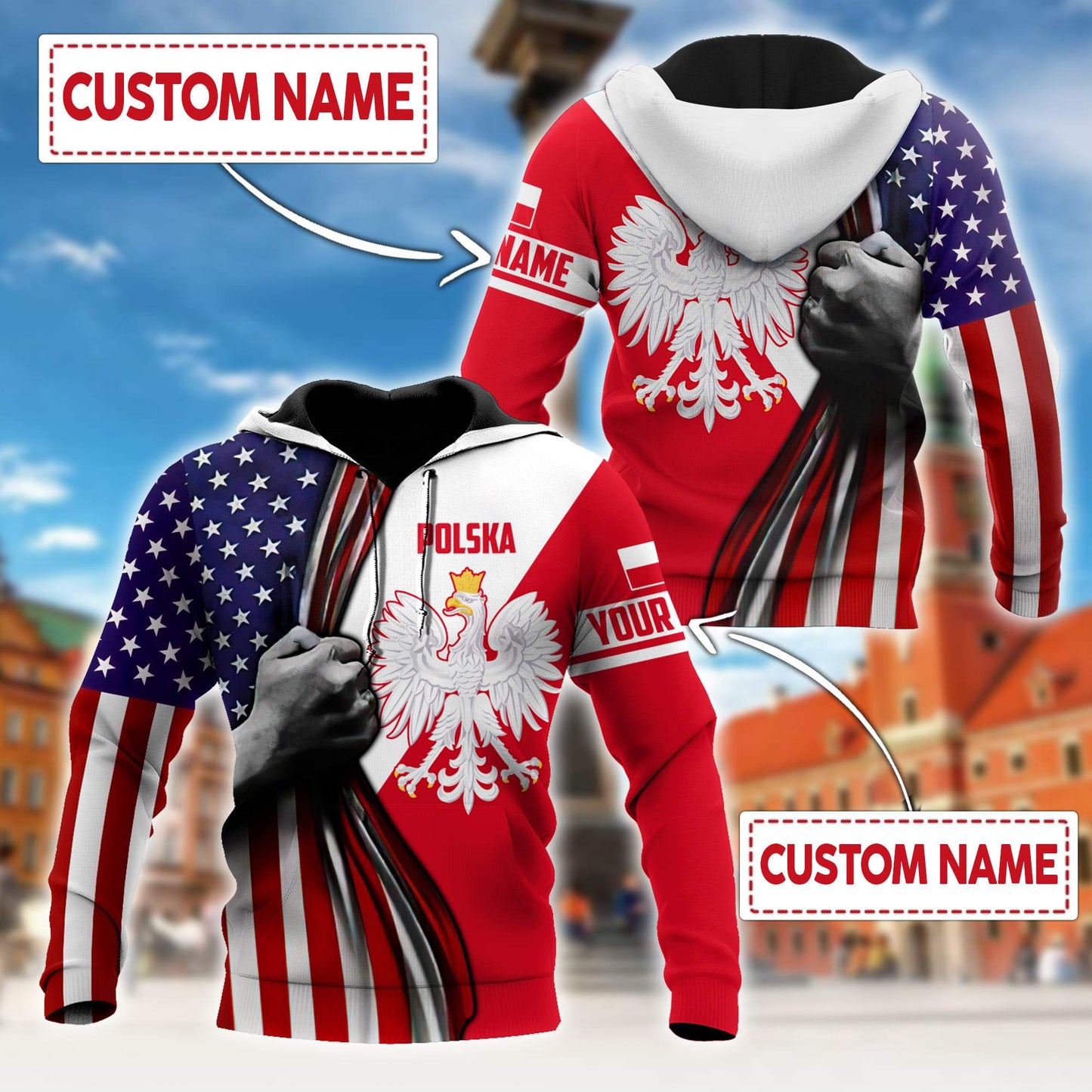 Personalized Polska American 3D All Over Printed Unisex Hoodie