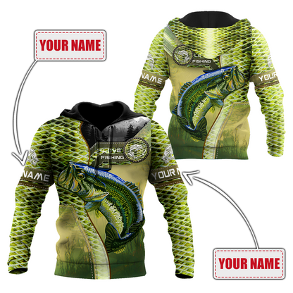 Custom name Bass Master Fishing camo 3D print shirts