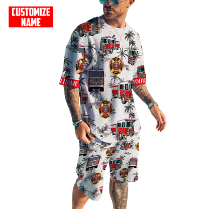 Customize Name Firefigher Combo T-Shirt And Board Short