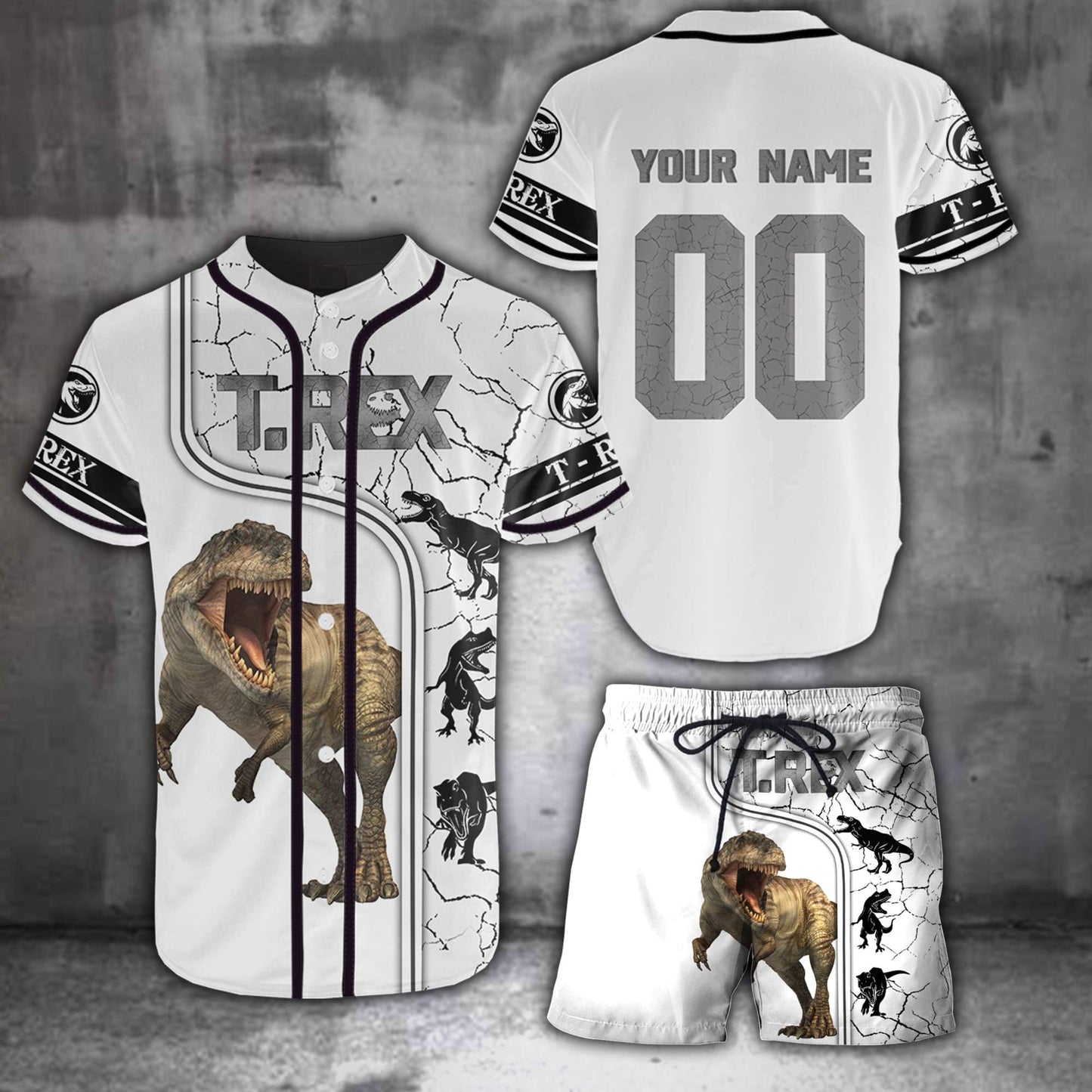 Dinosaurs T.rex Personalized Name and Number Combo Baseball shirt and Short