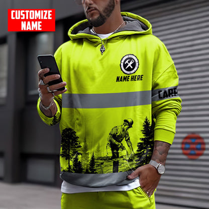 Personalized Name Carpenter 3D All Over Printed Unisex Shirts Green Safety