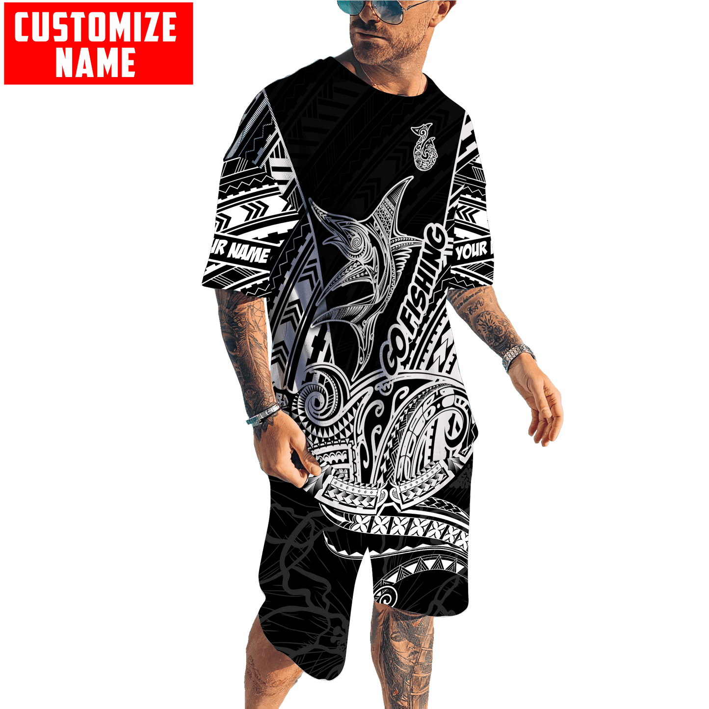 Polynesia No 22 Combo T Shirt Broad Short Go Fishing Personalize