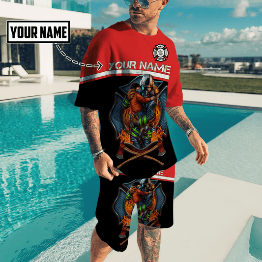 Customize Name Firefigher Combo T-Shirt / Board Short