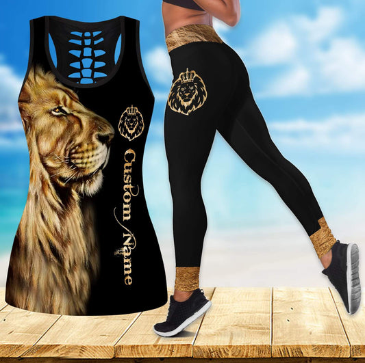 Customize Name King Lion 3D All Over Printed Legging + Hollow Tank Combo