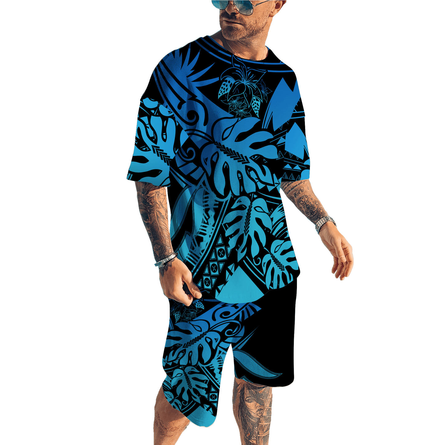 Polynesia No 17 Combo T Shirt Broad Short Tattoo And Frangipani