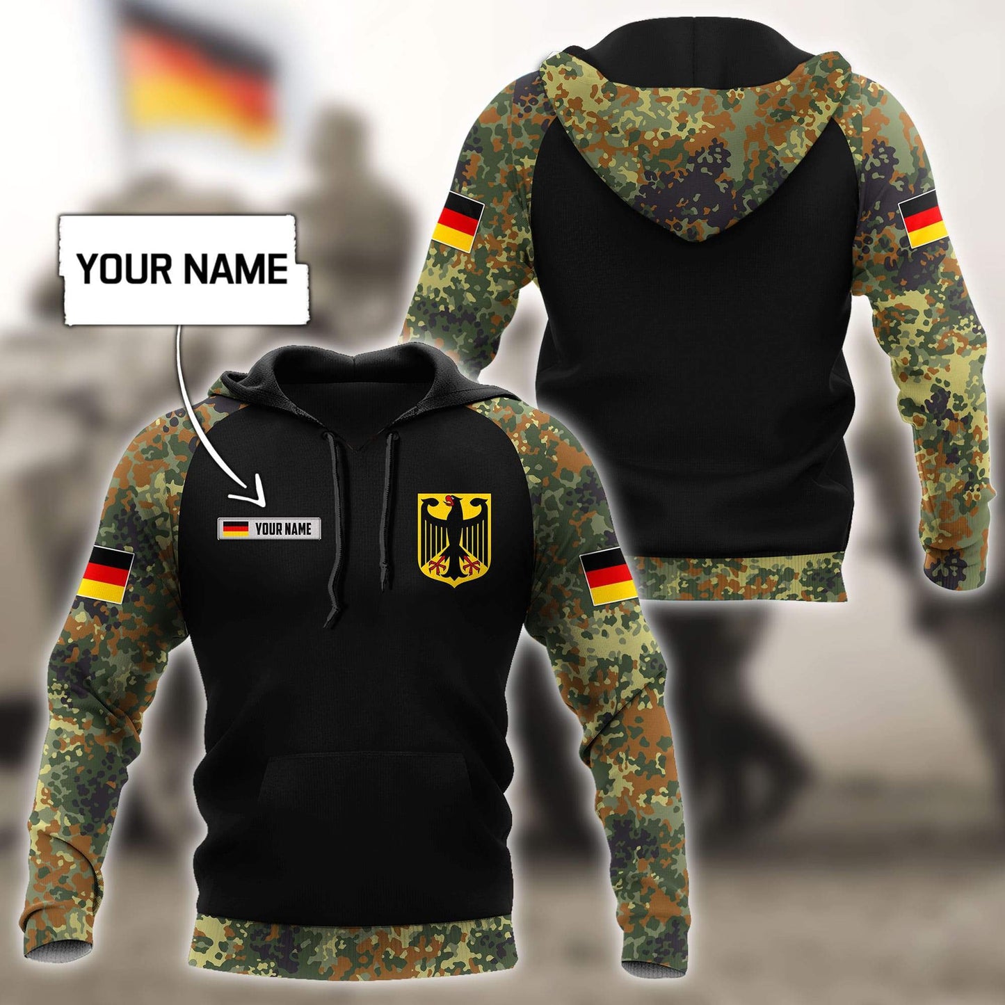 Personalized name German Army Hoodie 3D All Over Printed Unisex Shirts