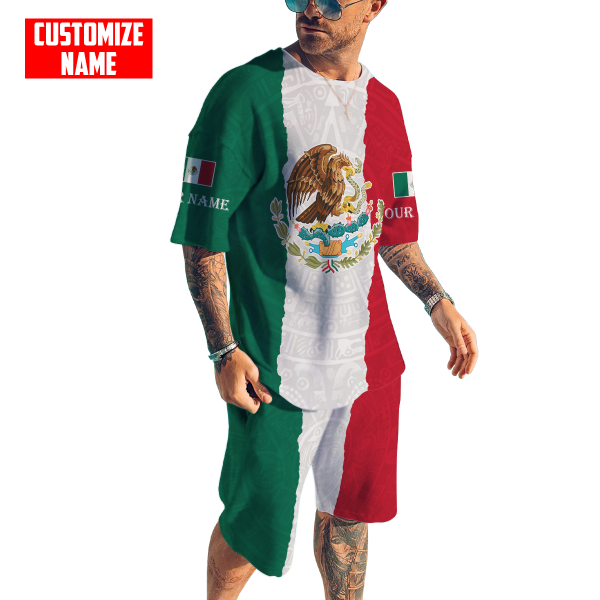 Personalized Name Mexico Combo T-shirt and Short 3D All Over Printed