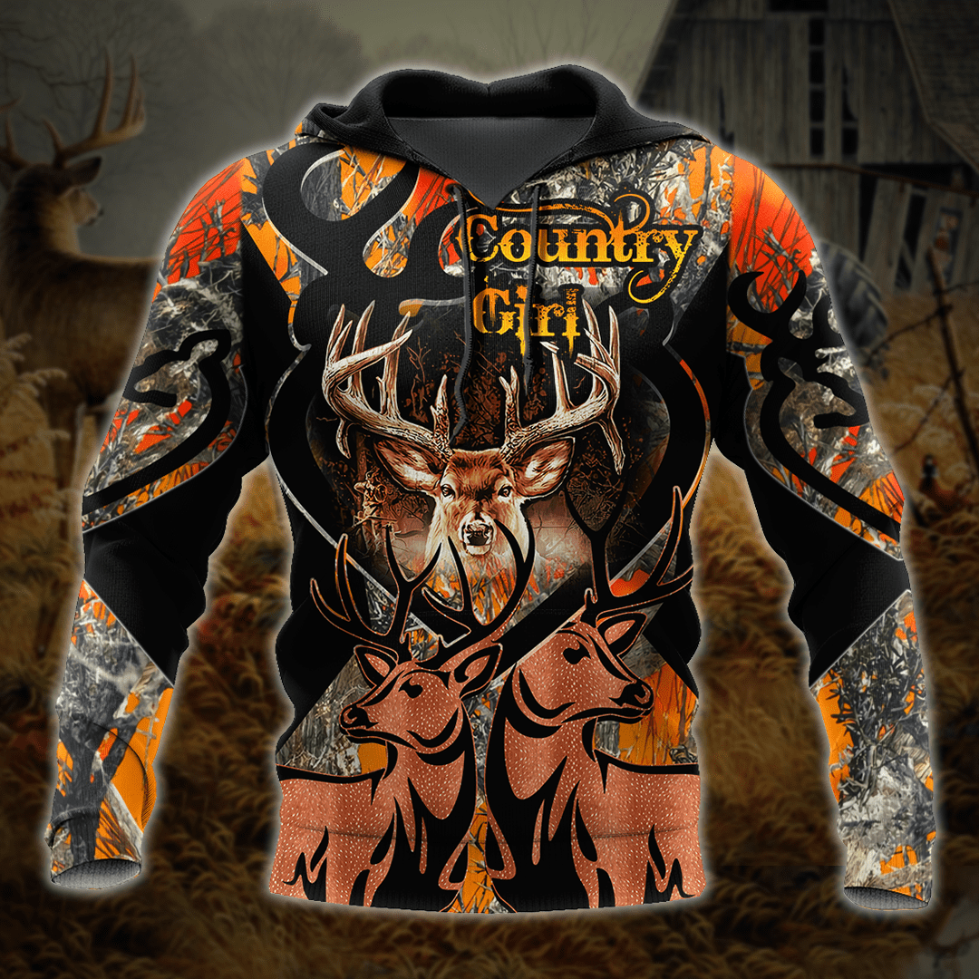 Country Girl Deer Hunting 3D All Over Printed Unisex Hoodie
