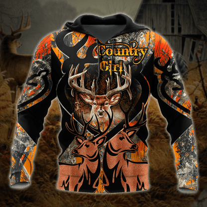 Country Girl Deer Hunting 3D All Over Printed Unisex Hoodie