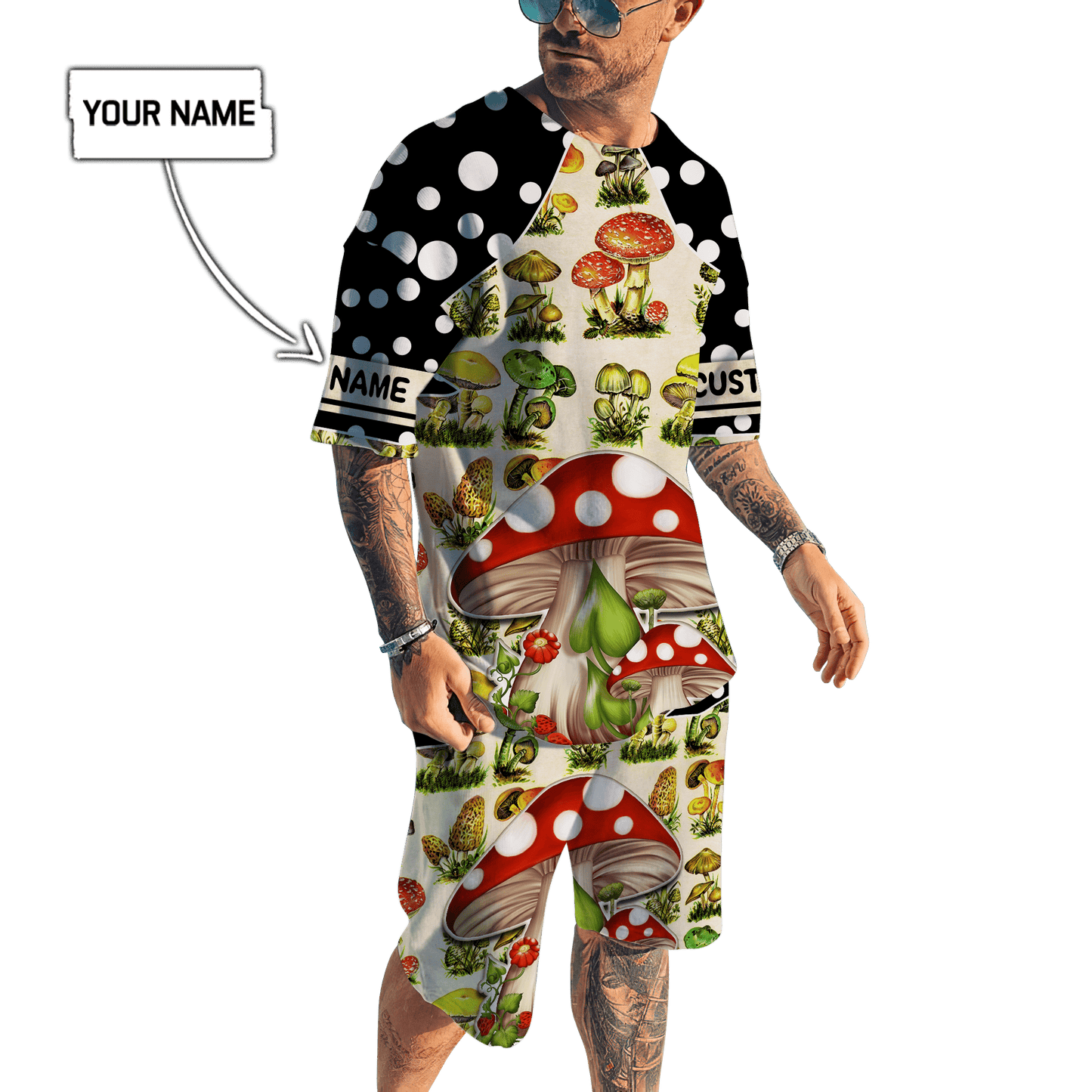 Customize Name Mushroom Hippie Combo T-Shirt And Board Short