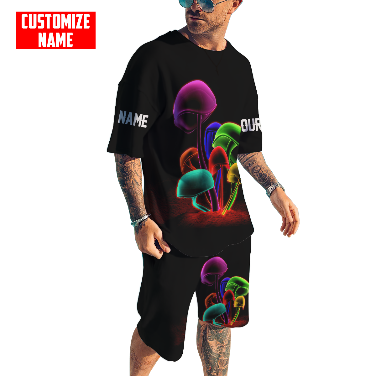 Customize Name Mushroom Hippie Combo T-Shirt And Board Short