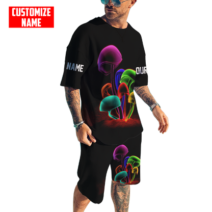 Customize Name Mushroom Hippie Combo T-Shirt And Board Short