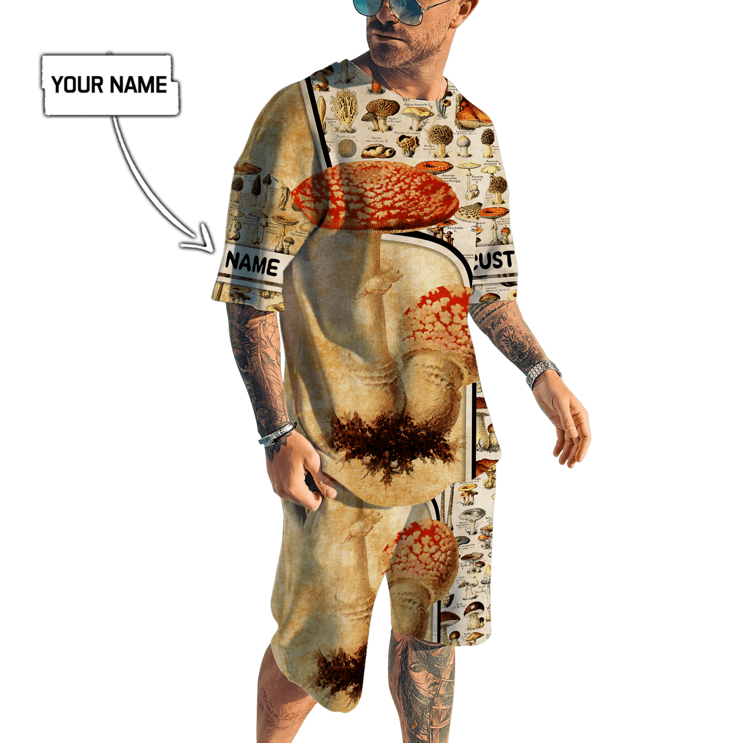 Customize Name Mushroom Hippie Combo T-Shirt And Board Short