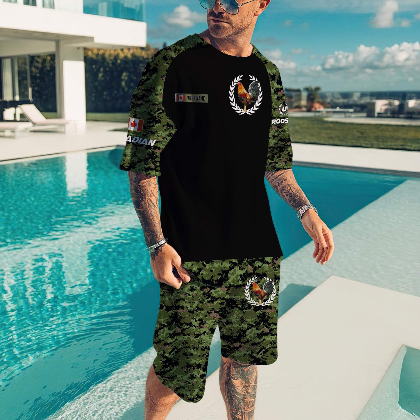 Personalized Canadian Rooster Combo T Shirt Board Short