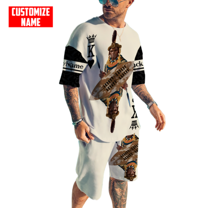 African Culture Personalize Name Black King Zulu Combo Tshirt And Boardshort ML