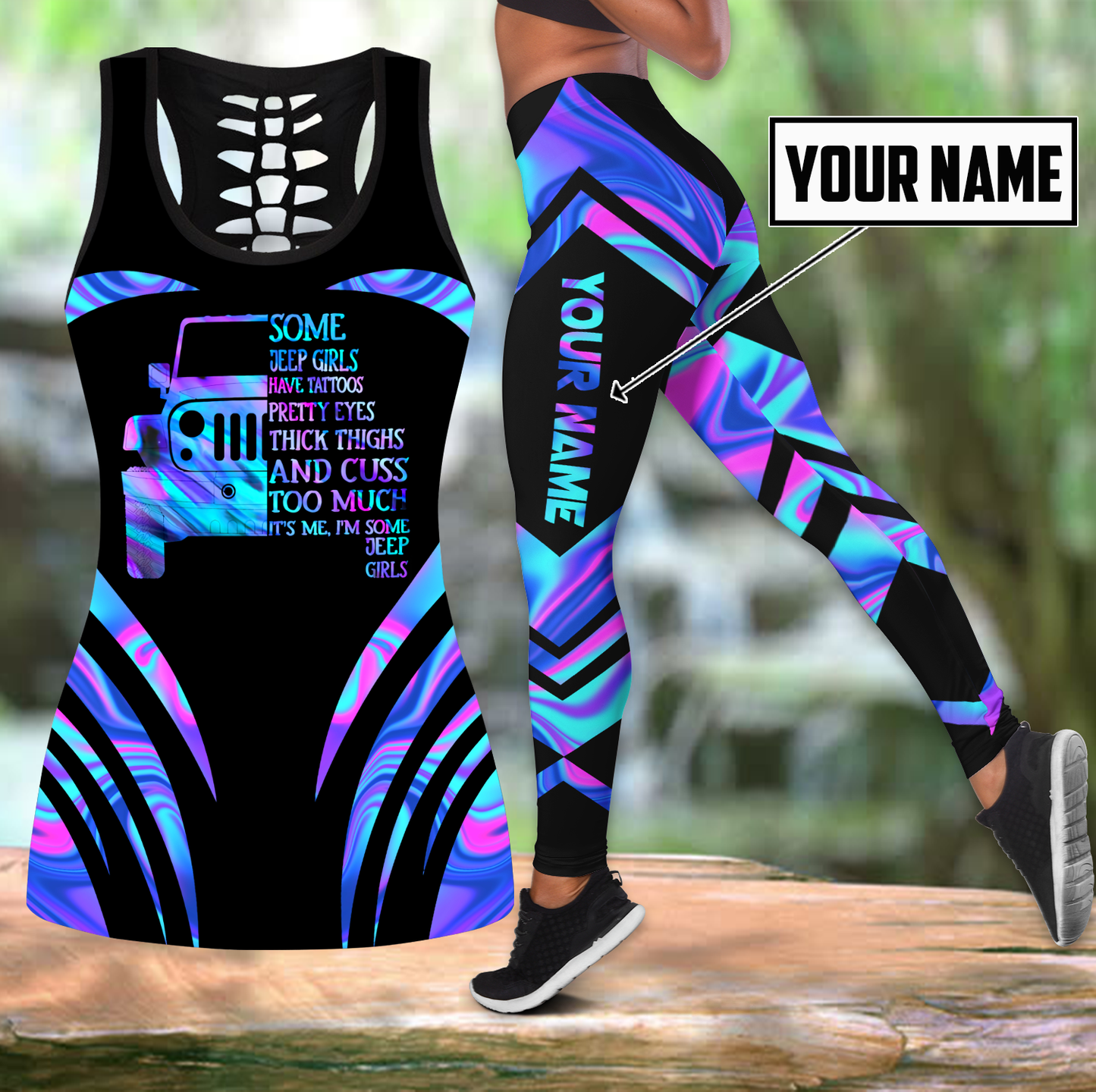 Personalized Jeep girl leggings + hollow tank combo
