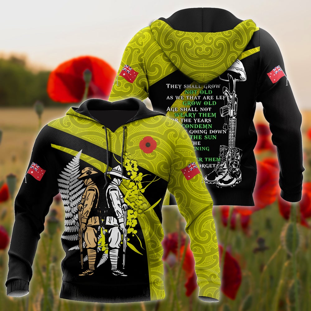 Tmarc Tee Anzac day the ode fern-wattle Australia and Kiwi yellow 3D print shirt