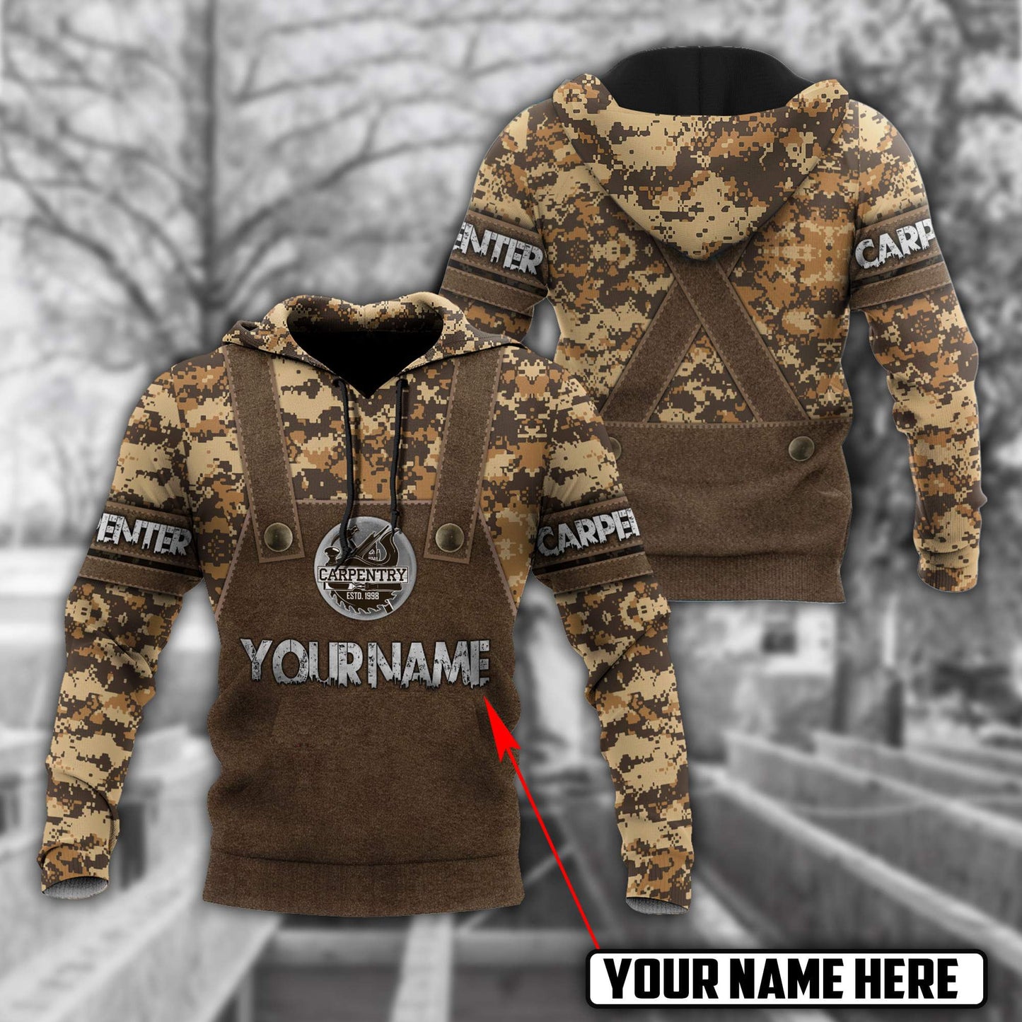 Personalized Name Carpenter 3D All Over Printed Unisex Shirts Camo