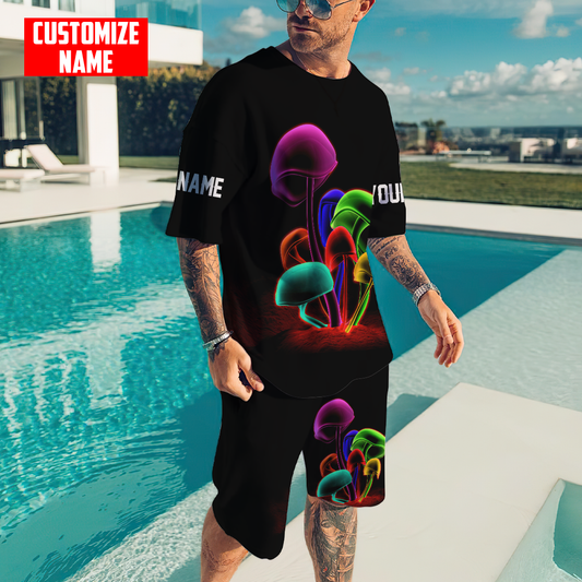 Customize Name Mushroom Hippie Combo T-Shirt And Board Short