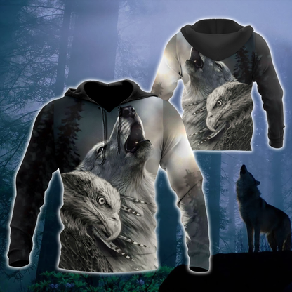 Eagle And Wolf Native American Hoodie 3D All Over Printed Shirts