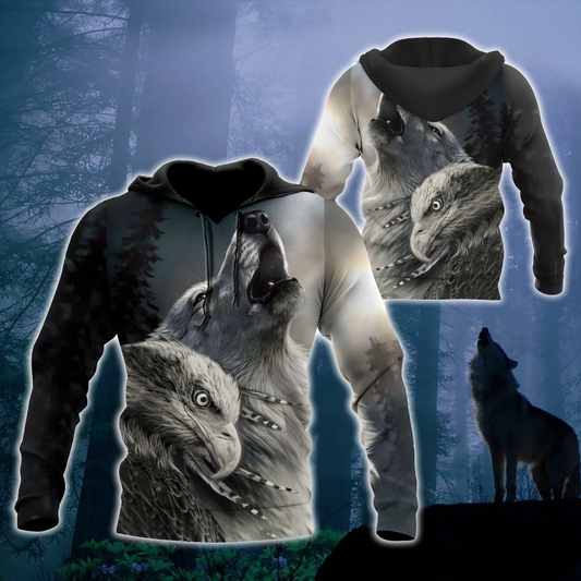 Eagle And Wolf Native American Hoodie 3D All Over Printed Shirts