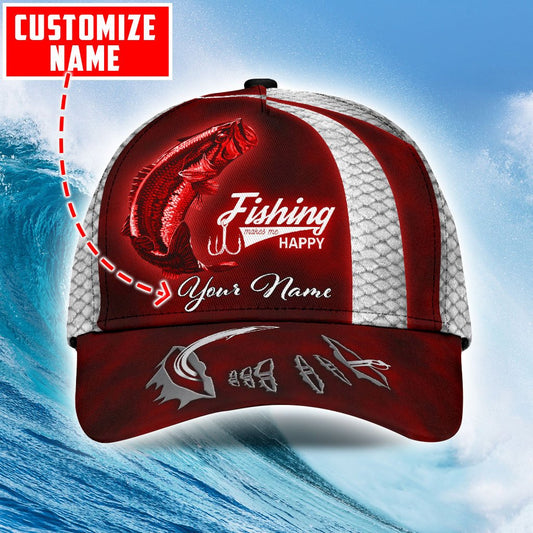 Custom Name Bass Fishing Red hat Hook 3D design print Cap NTN03072103