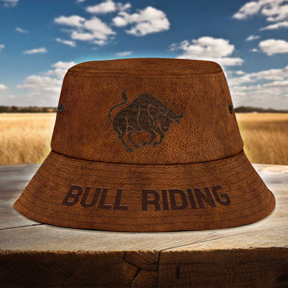 Personalized Name Bull Riding Bucket Hat Leather Texture