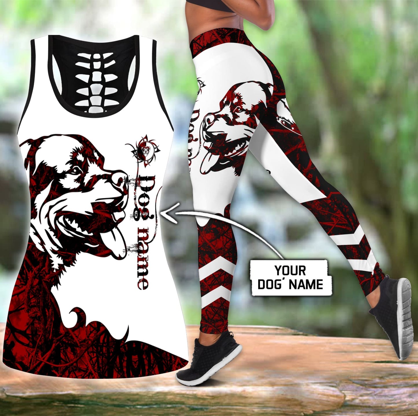 Rottweiler Red Tattoos Legging + Hollow Tank Combo