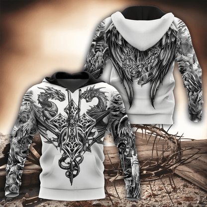Jesus Christ Cross and Dragons 3D Printed Hoodie, T-Shirt for Men and Women