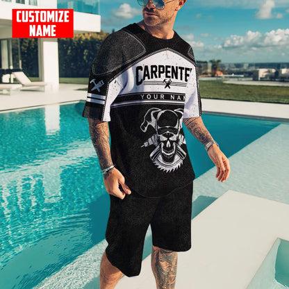 Tmarctee Personalized Name Carpenter Skull 3D All Over Printed Shirts