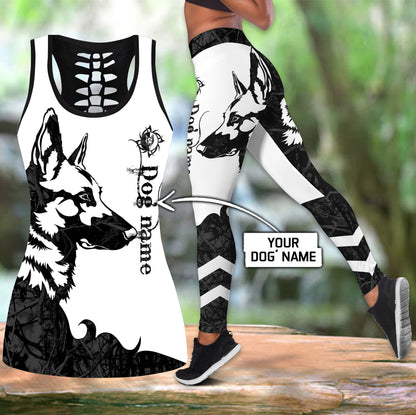 Premium German Shepherd Black Tattoos Legging + Hollow Tank Combo