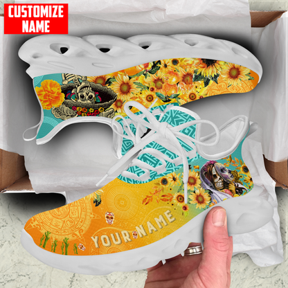 Personalized Mexico Sugar Skull Orange Clunky Sneaker Shoes