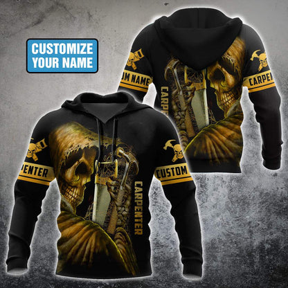 Personalized Name Carpenter 3D All Over Printed Unisex Shirts Golden Skull