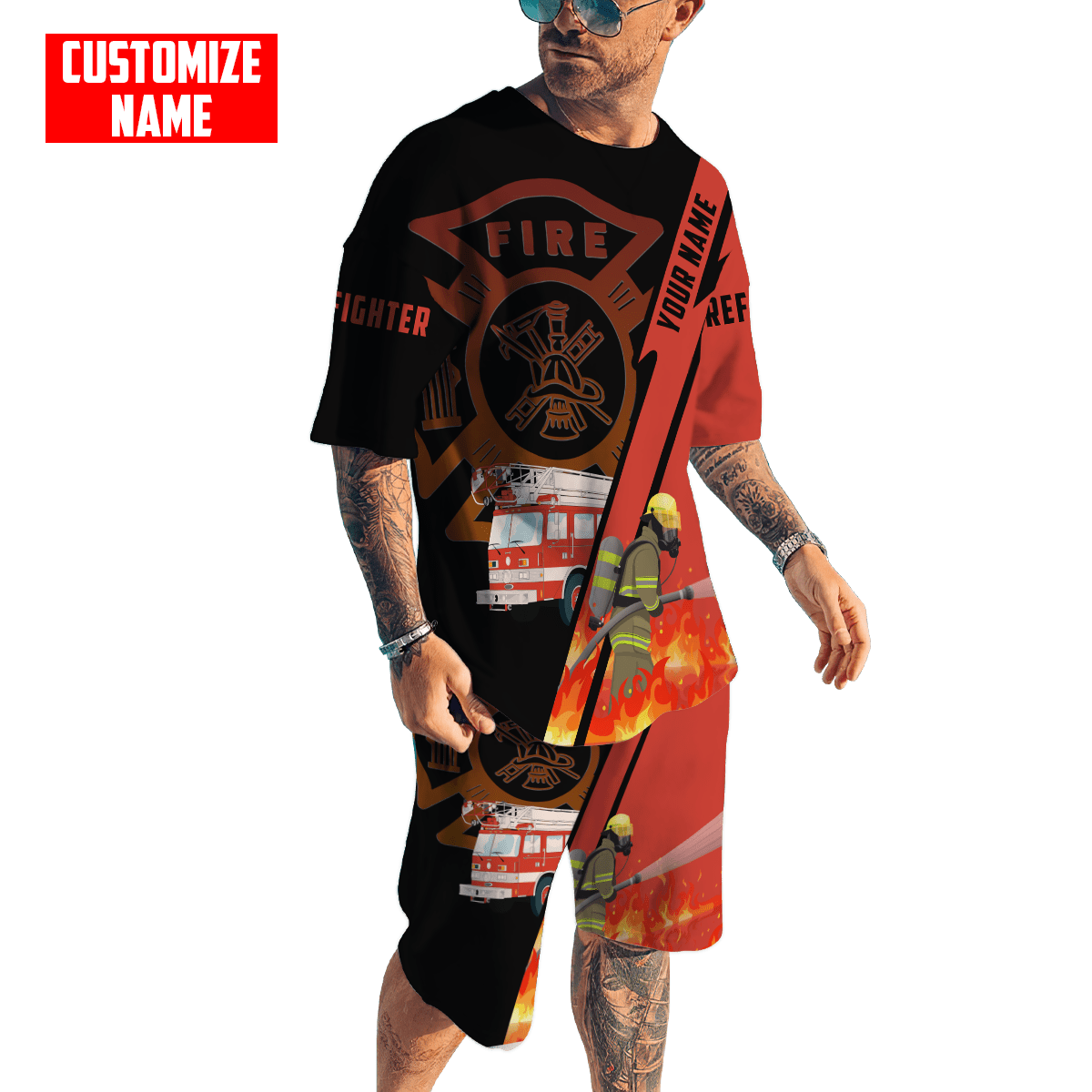 Customize Name Firefigher Combo T-Shirt / Board Short