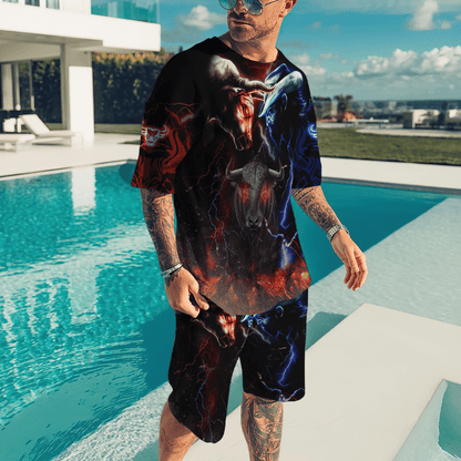 Tmarc Tee Bull Riding Red Blue Fight 3D All Over Printed Unisex Shirts