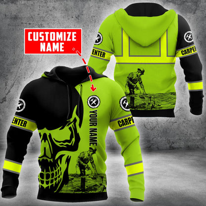 Personalized Name Carpenter 3D All Over Printed Unisex Shirts Green Neon