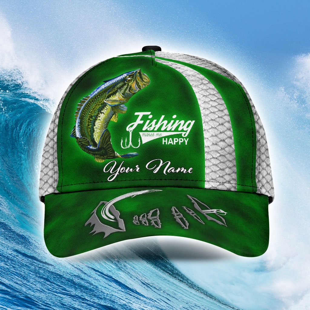 Custom Name Bass Fishing hat Hook 3D design print Cap