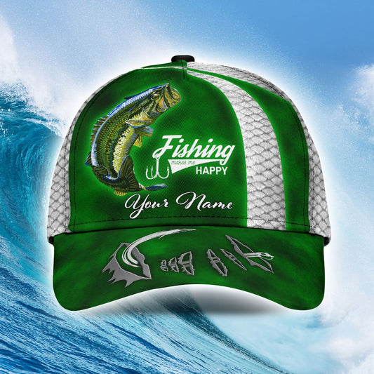 Custom Name Bass Fishing hat Hook 3D design print Cap