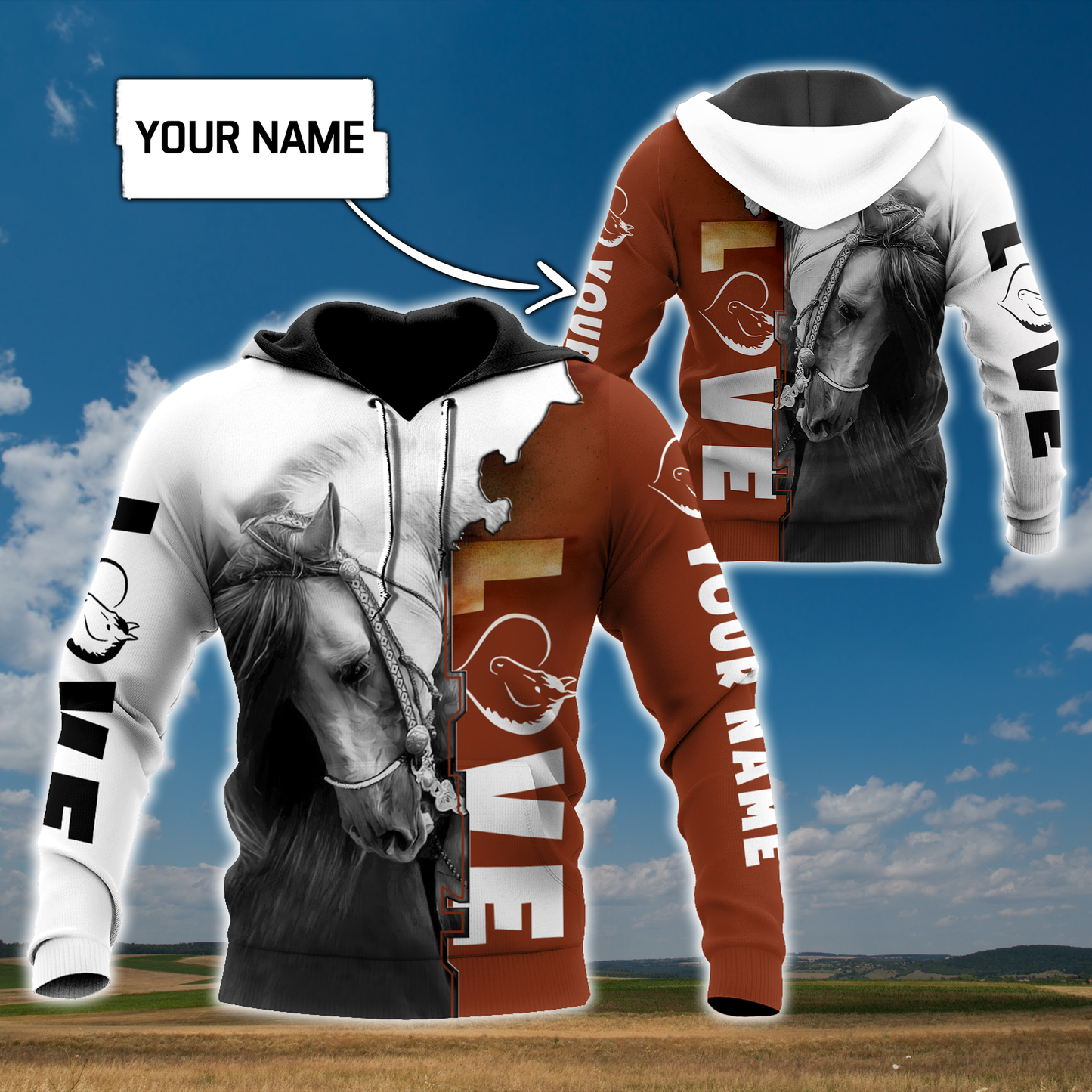 Personalized Name Premium Love Horse 3D All Over Printed Unisex Shirts