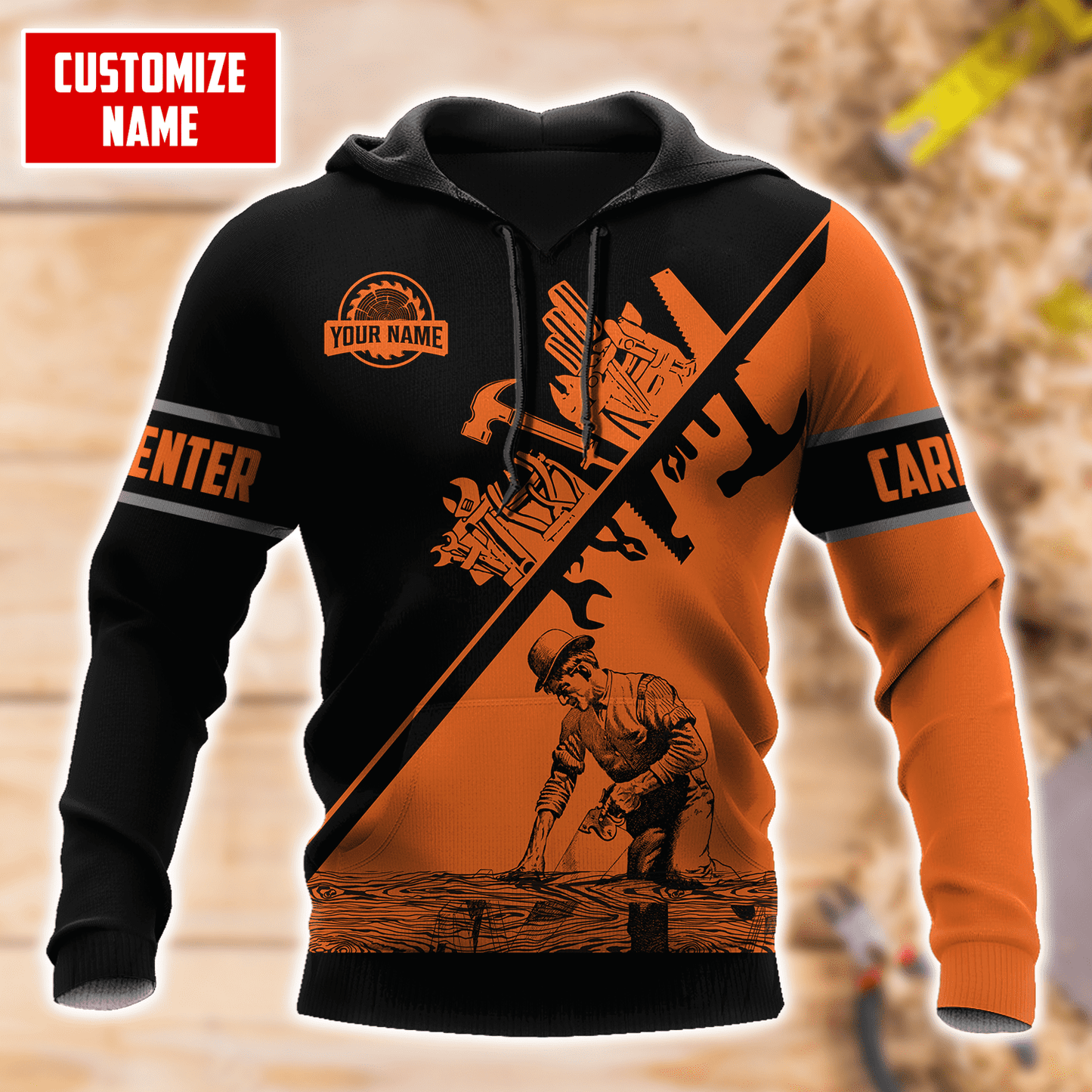 Personalized Name Carpenter 3D All Over Printed Unisex Shirts Orange Tools